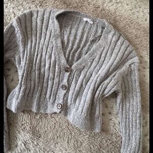 Gray Ribbed Knit Cardigan